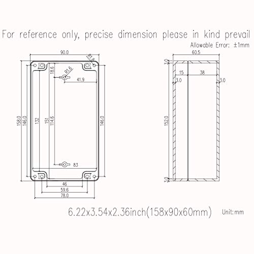 Junction Box, Zulkit Project Box IP65 Waterproof Outdoor Box ABS Plastic Electrical Boxes Electronic Enclosure Black 6.22 x 3.54 x 2.36 inch (158 x 90 x 60 mm)(Pack of 2) - size: 6.22'' x 3.54'' x 2.36''(Pack of 2)