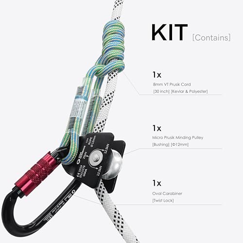 GM CLIMBING Micro Prusik Minding Pulley 25kN CE UIAA Certified 12mm Single Pulley Mobile Side Plates for Arborist Rigging Climbing Rescue - color: Pulley Kit | Black Pulley, Twist Lock