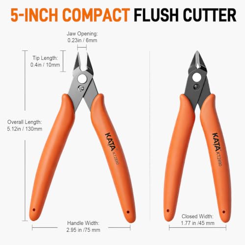 KATA Micro Wire Cutters, 5-Inch Precision Flush Cutter Tool for Electronics - color: 2 Pack 5" Flush Cutter Orange