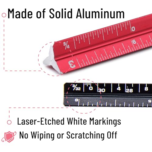 Mr. Pen- 6 Inch Pocket Size Ruler, 2 Pack, Small Architectural Scale - color: A. Black & Red