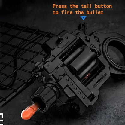 Tactical Metal Fidget Toy Revolver Toy for Adults - Slider Clicker & Launcher Fidget Gun with 40 Soft Bullets & Target, Stress Relief Ring, EDC Focus Meditation Break Bad Habits ADHD (X-Black) - color: X-black