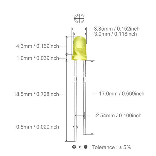 CHANZON 100 pcs 3mm Yellow Diffused LED Diode Lights (DC 3V 20mA) - color: J) Yellow-yellow (100pcs)