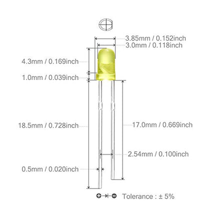 CHANZON 100 pcs 3mm Yellow Diffused LED Diode Lights (DC 3V 20mA) - color: J) Yellow-yellow (100pcs)