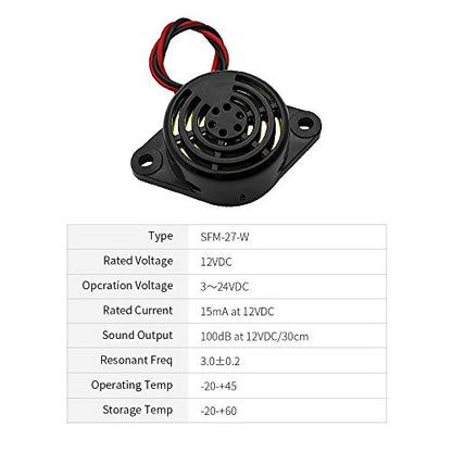 3PCS DC 3-24V 90dB Active Piezo Electronic Buzzer Beep Tone Alarm Ringer Continous Sound (Black) SFM-27-W