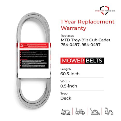 754-0497, 954-0497 PTO Drive Belt Replacement for Cub Cadet, Length 60.5", Heavy-Duty Aramid Cord Belt Replaces 954-3038, Scag 482171, 481461, Encore 523106 for LT1018 Troy Bilt LTX1842 LT2046 LT174 - size: 60.5" x 1/2"