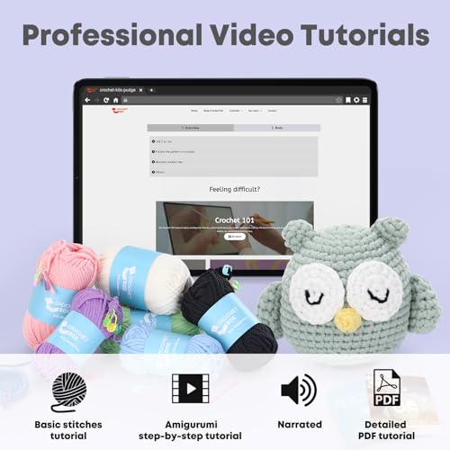 Complete Beginners Crochet Kit - Owl Crochet Kit, All You Need for Crocheting, Step-by-Step Video Tutorials, Instruction, Tools, Holiday Birthday Gift for Adults, Teens - color: Owl
