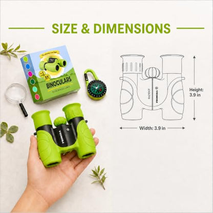 Binoculars for Kids – Perfect Toy for Little Boys and Girls – Extensive Set Incl. Magnifying Glass & Compass – Powerful Magnification 8X21 – 3 to 12 Year Old Kids for Toddler - color: Green