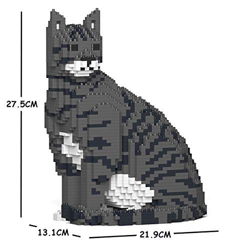 JEKCA Cat 02S-M02 | Tabby Cat Plastic Building Blocks | Age 14+ - color: Deep Grey Tabby
