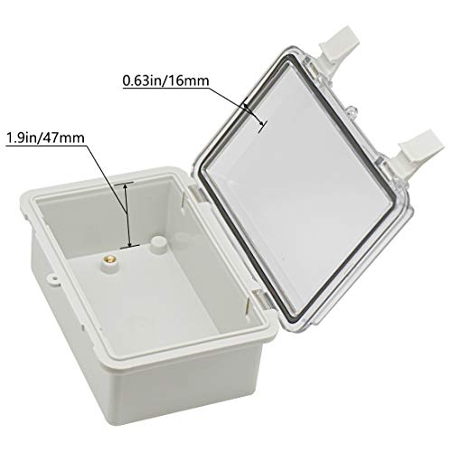Zulkit Junction Box ABS Plastic Dustproof Waterproof IP65 Electrical Boxes Hinged Shell Outdoor Universal Project Enclosure Clear Cover with 2 Cable Glands 5.9 x 3.9 x 2.8 inch (150x100x70 mm) - size: 5.9" x 3.9" x 2.8"