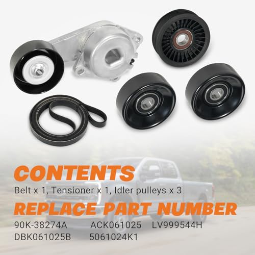 90K-38274A Drive Serpentine Belt Tensioner Idler Pulley Complete Kit Fit for Ford F150 F250 F350 Explorer Lobo Expedition Lincoln, 5.4L 4.6L 2005-2014 Replace ACK061025, DBK061025B w/Gloves