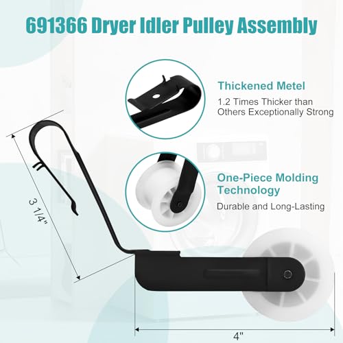 4392065RC Dryer Repair Kit Including 691366 Idler Pulley, 341241 Dryer Belt - style: Black Blue Roller