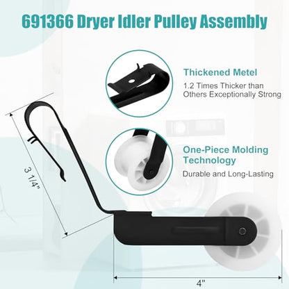 4392065RC Dryer Repair Kit Including 691366 Idler Pulley, 341241 Dryer Belt - style: Black Blue Roller