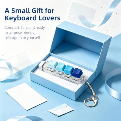 Keyboard Fidget Toy, 5-in-1 Decompression Button Clicker Keychain with Glowing LED, Portable Tactile Sensory Toy, Christmas Stocking Stuffers Gift for Adults Teens, Stress Relief ASMR (Blue) - color: Blue