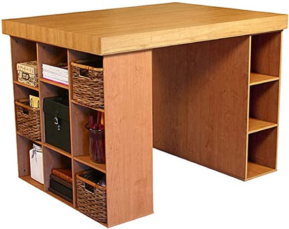 Project Center Desk with Bookcase and 3 Bin Cabinet-Oak - color: Oak