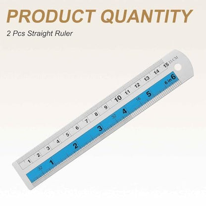 HARFINGTON 2pcs Metal Straight Ruler 15cm Metric SAE Aluminum Alloy Measuring Rulers Scale Tools with Hole for Measure Study Reading Classroom Office, Blue - color: Blue, size: 15cm