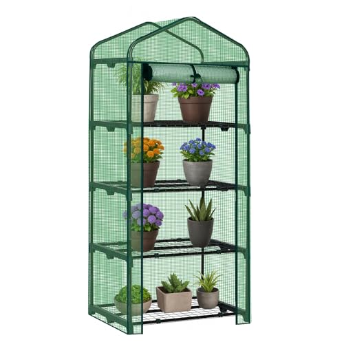 Outvita Mini Greenhouse, Small PE, 4 Tiers, White, 27"x19.6"x63" - style: 4 tiers 4 shelves