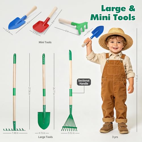CUTE STONE Kids Gardening Set with Wheelbarrow, Kids Shovel and Rake Set - style: Dual-length