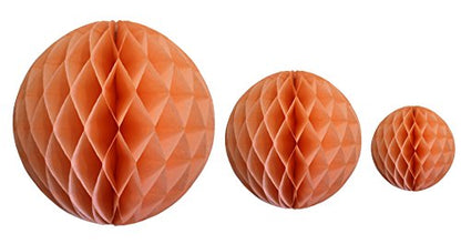 Peach Honeycomb Balls, Set of 3 (12 inch, 8 inch, 5 inch) - color: Peach