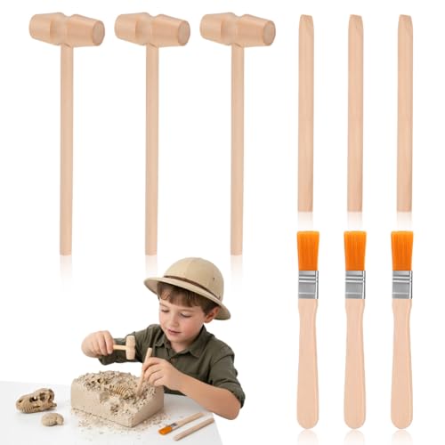 VOSAREA 3 Sets of Dinosaur Digging Tools Kids Play Learning Tools Small Digging Brush Chisel Hammer Toy STEM Science Kits - size: 14.00X4.00X2.00CM