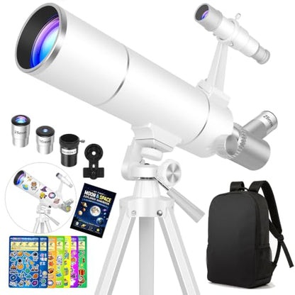 Hawkko Telescope Kit for Kids 8-12, 80mm Aperture 500mm Portable Telescope