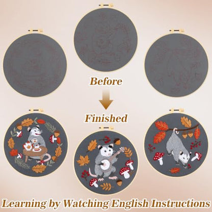 Mindsoft 3 Set Needlepoint Kit for Beginners with Hoop,Autumn Possum - style: Autumn Possum