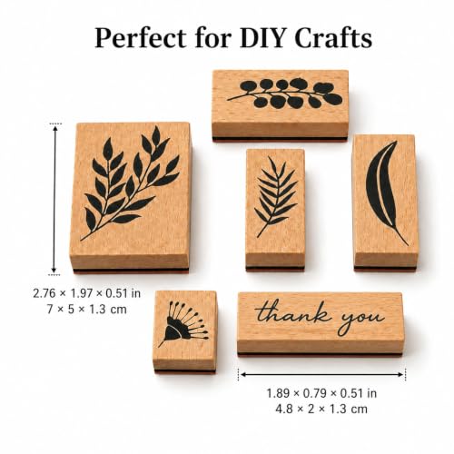 6 Pcs Wooden Rubber Floral Stamps Set for Crafting, Scrapbooking - color: 6pcs Plant