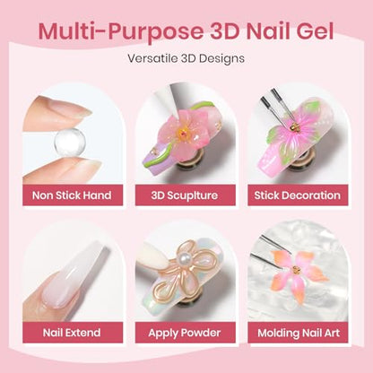 3D Sculpting Gel for Nail Art 3d Gel Nail Art Non Stick Hand - color: Clear, White, Pink, Pearl White