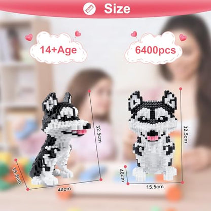 Micro Dog Building Husky Set, DIY Animal 3D Puzzle Building Toy Bricks Set, Educational Particle Building Blocks Toys Kits Gifts for Kids or Adults (4800 Pieces) - color: Husky Dog