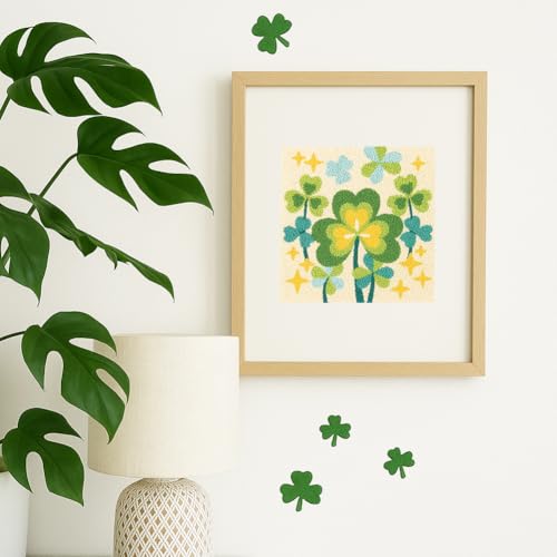 DOODLREAM Shamrock DIY Punch Needle Embroidery Kit for Adult Beginner, 9.4" Clover St. Patrick's Day Punch Stitching Craft Set for Starter with Frame,Fabric Pattern,Threader, Yarn, Pinch Needle - color: Shamrock