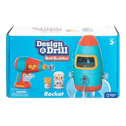Educational Insights Design & Drill Bolt Buddies Rocket - Building Construction Toys for Toddlers 3-5, Take Apart Toy Rocket Kit, Kids Tool Set with Electric Toy Drill, Toddler STEM Toys
