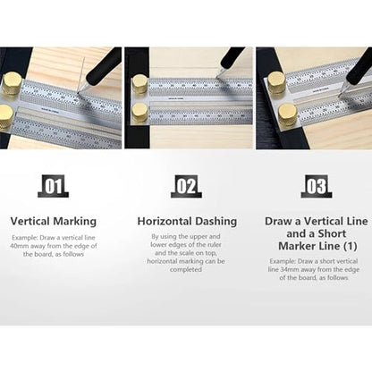 Marking T-Rule Stainless Steel T Type Hole Ruler Carpenter Mark T-Rule Marking Measuring Tool with Automatic Pencil Positioning Scribing 200mm/300mm/400mm(300mm) - size: 300mm