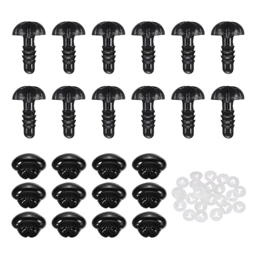 MECCANIXITY Safety Noses Black Plastic Craft Nose with Spacer for DIY Crochet Bears Dog Stuffed Animals Doll Making(12mm 25PCS)