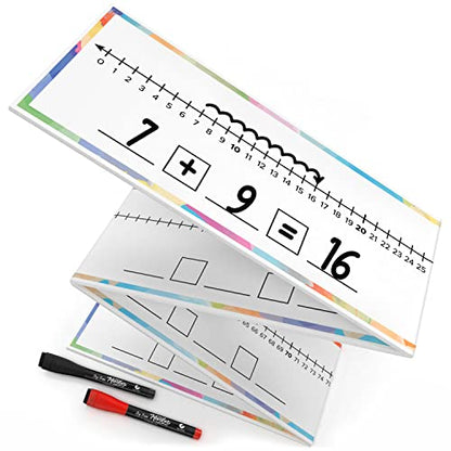 SCRIBBLEDO 0-100 Dry Erase Number Line Board for Students Double Sided 4 Feet with a Red & Black Dry Erase Marker Featuring 0-100 Number Line on One Side and Blank Line on The Reverse - style: Set of 1 Board & 2 Markers