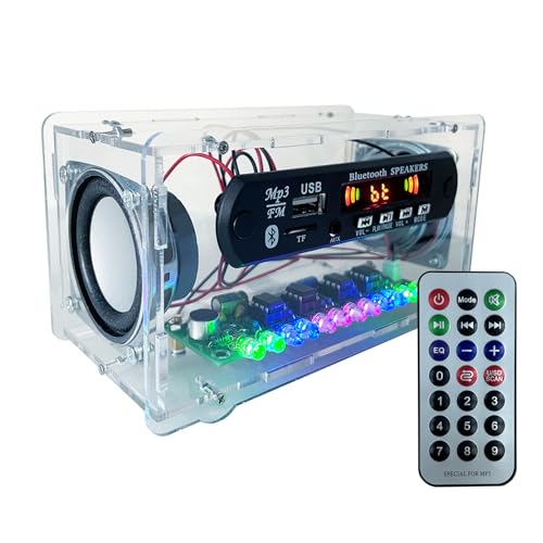 Blutoth-Compatible Speaker Kit Multi-Function Soldering Practice kit Voice-Activated Level Indicator Dual Channel Speaker for Soldering Project Transparent Speaker - color: Transparent case
