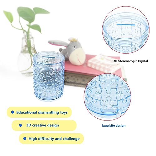 3D Crystal Pen Container Puzzle, Crystal Puzzle Brainteasers for Puzzlers Ages 16 and Up, 51PCS(Blue) - color: Blue-pen-container