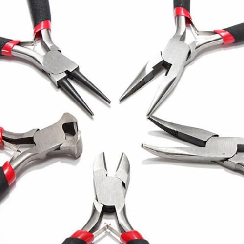 Professional Jewelry Pliers Set 5-Piece Mini Pliers Kit for Wire Wrapping DIY Crafts Ergonomic Jewelry Making Tools with Nylon Jaw Precision Crafting Supplies for Beginners & Experts