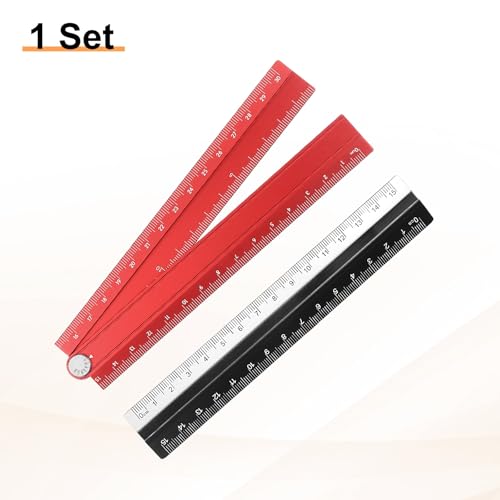 HARFINGTON Folding and Straight Ruler Kit 30/15cm Metric Aluminum Alloy Plastic Protractor Foldable Angle Ruler for Home Classroom Office, Red - color: Red