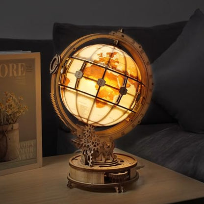 ROBOTIME 3D Wooden Puzzle for Adults- Luminous Globe ST003 - Wooden 3D Puzzles for Adults with LED Light - Globe Model Building Kit for Teens & Adults