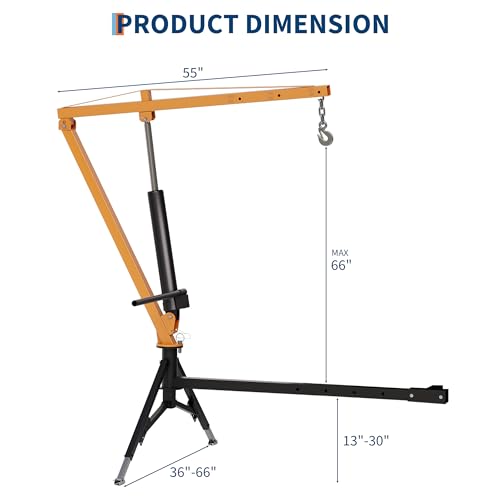 GarveeTech Heavy Duty 1000 Lbs Truck Crane, Hydraulic Hitch Mounted Hoist with 360 Degree Swivel Boom, Adjustable 3-Position Load Capacity for Farm, Construction & Engine Lifting - color: Yellow
