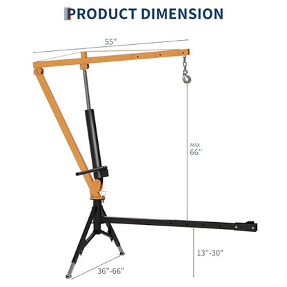 GarveeTech Heavy Duty 1000 Lbs Truck Crane, Hydraulic Hitch Mounted Hoist with 360 Degree Swivel Boom, Adjustable 3-Position Load Capacity for Farm, Construction & Engine Lifting - color: Yellow