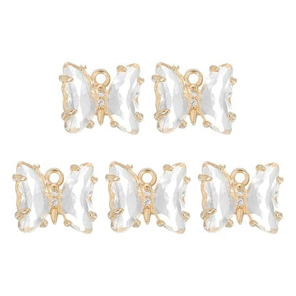 uxcell Crystal Gold Plated Butterfly Charm, Brass Zircon Charm Pendant - color: White, size: 12x10mm