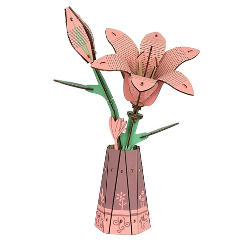3D Wooden Lily Flower Puzzle DIY Building Model Kit for Adults Teens - color: 012