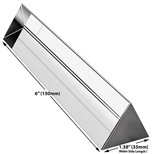 Amlong Crystal 6 inch Optical Glass Triangular Prism for Teaching Light Spectrum Physics and Photo Photography Prism, 150mm - size: Small