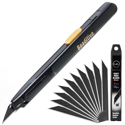 Beaditive High Precision Detail Craft Knife Pro - 30 Degree Blade Utility Knife - Art, Craft, Model Making (1 Pro Knife, 10 Black Blades) - style: 1 Pro Knife, 10 Black Blades
