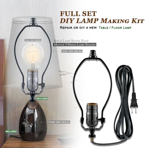 Lamp Making Kit,Make a Lamp or Repair Kit,3-Way Lamp Socket with Matching Cord Lamp Harp Set,Lamp Wiring Kit for Table Floor Lamp,Essential Hardware for DIY Lamp Design or Repair (Black, 1) - style: Black