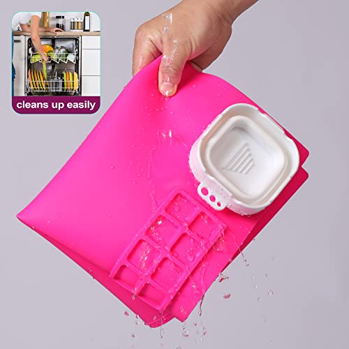 AWOKE Silicone Painting Mat - 20"X16" Silicone Art Mat with 1 Water Cup for Kids - Craft Mat has12 Color Dividers - 2 Paint Dividers (Rose) - color: Rose