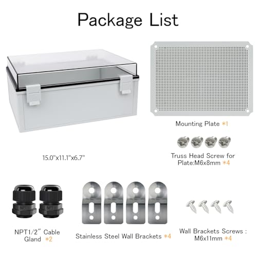 Junction Box IP65 Waterproof ABS Plastic Enclosure Hinged PC Clear Cover Electrical Project Box with Mounting Plate, Wall Brackets, Cable Glands 15.7" x 11.8" x 7.1" - color: Clear Cover, size: 15.7" x 11.8" x 7.1"