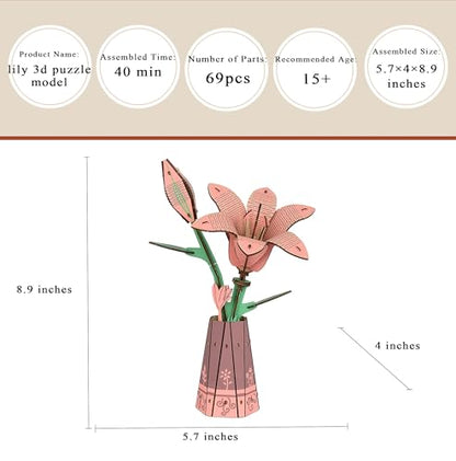 3D Wooden Lily Flower Puzzle DIY Building Model Kit for Adults Teens - color: 012