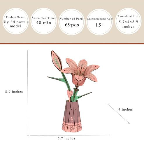 3D Wooden Lily Flower Puzzle DIY Building Model Kit for Adults Teens - color: 012