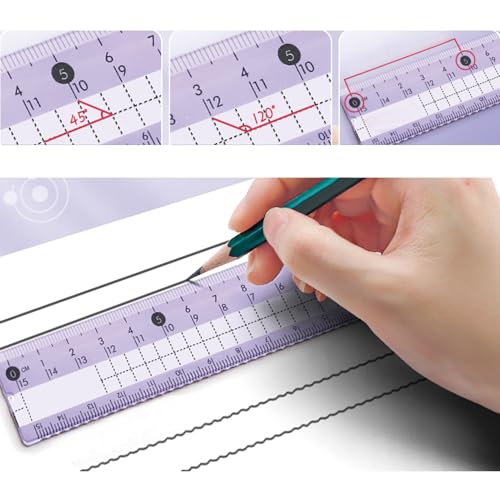 8 Pcs Purple Geometry Set Cute Compass Set with Maths Protractor Rulers, Math Set for Drawing Measuring Tools, Kawaii Ruler Kit for Class Women Girls School Supplies (Purple) - color: Purple